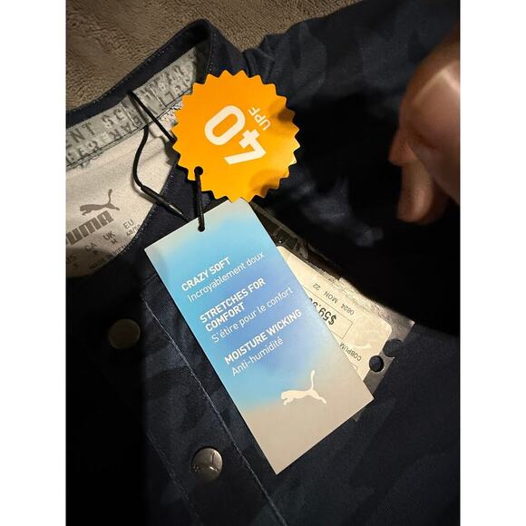 NWT PUMA MEN EGW CLOUDSPUN Mat Henley Golf Shirt Navy Blue Camo Size Small UPF‎ - Picture 5 of 10